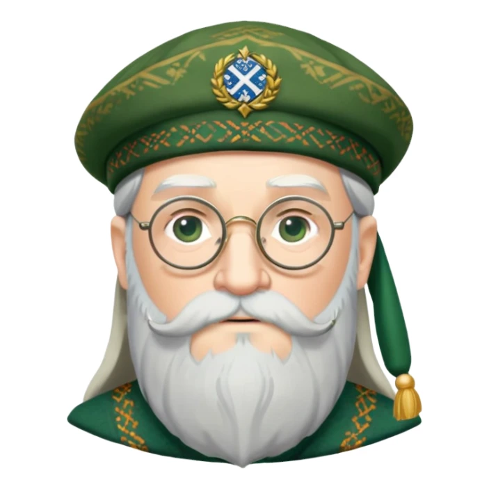 Dumbledore wear green scotland Tam o'shanter cap with decorative patterns, wear glasses, very long beard sticker
