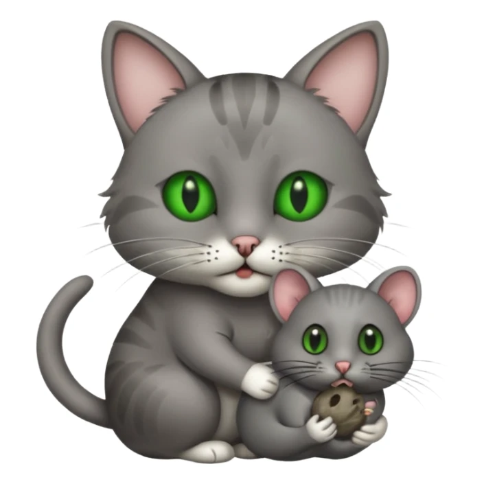 A cat holding a gray dead mouse in its mouth sticker