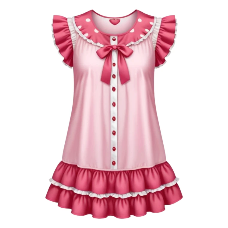 coquette strawberry babydoll blouse with ruffle sleeves and bottom, no human please sticker