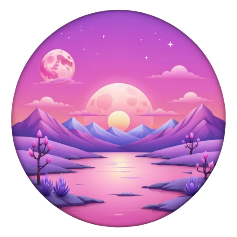Shiny pastel rose-pink-lavender-violent-gradient moon sunset aesthetic realistic real life scenery landscape sticker