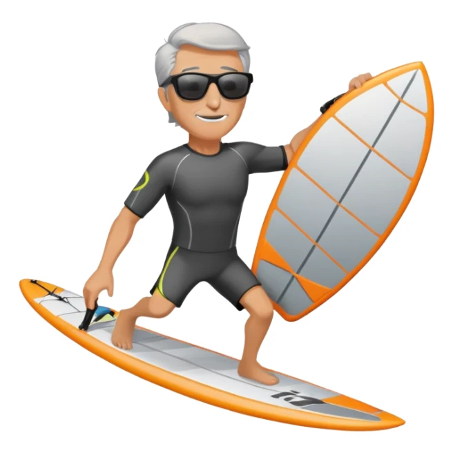 A guy with gray hairs who is kitesurfing with a foilboard  sticker