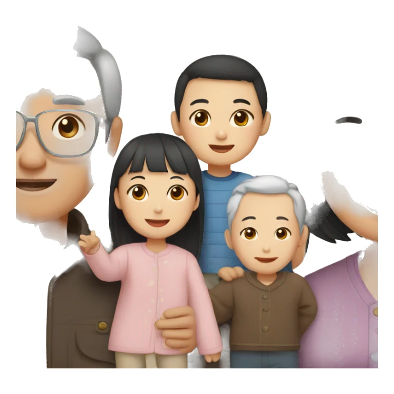 Chinese family with grandparents and nephews sticker