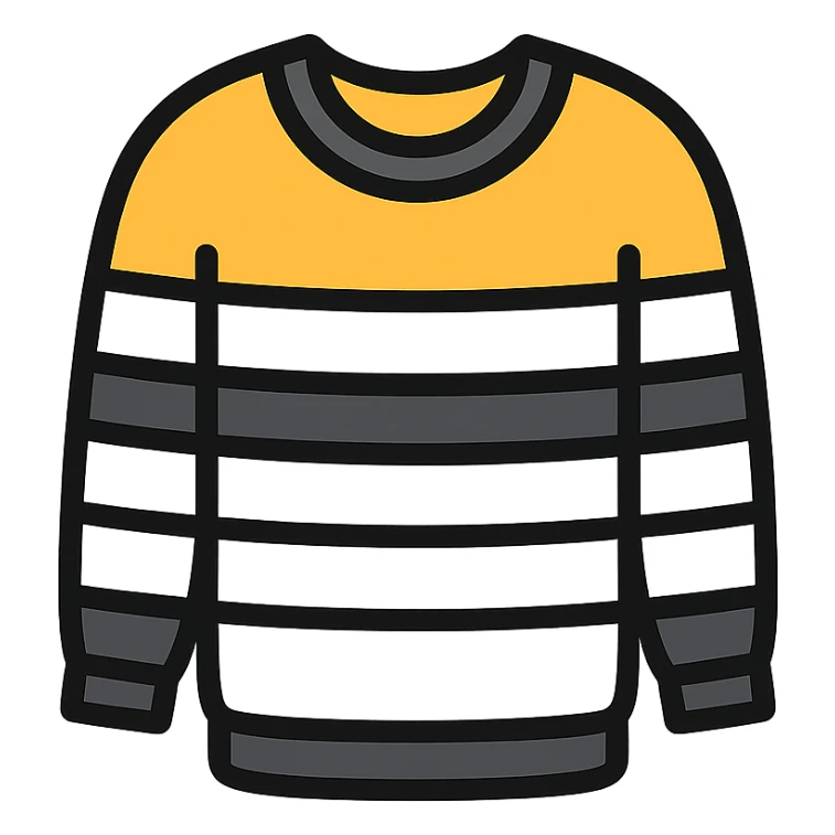 sweater with black and white horizontal stripes, clean icon style sticker