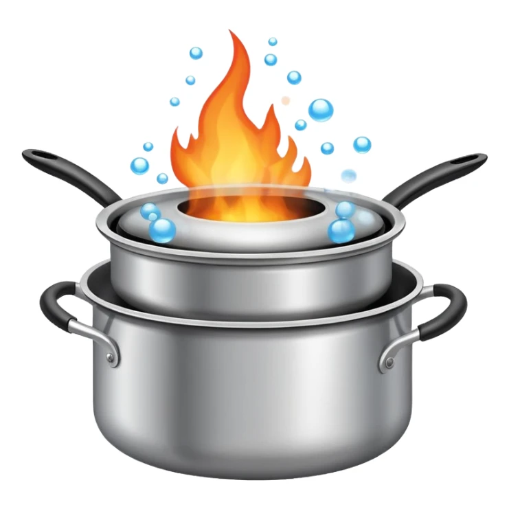 cooking pot on stovetop fire with steam and bubbles rising sticker