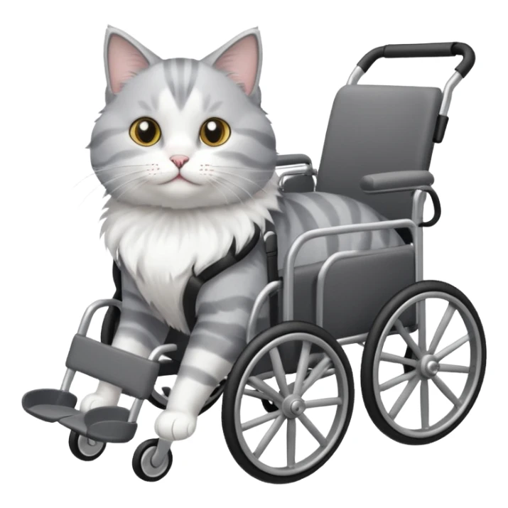 grey and white cat in a pet wheelchair sticker
