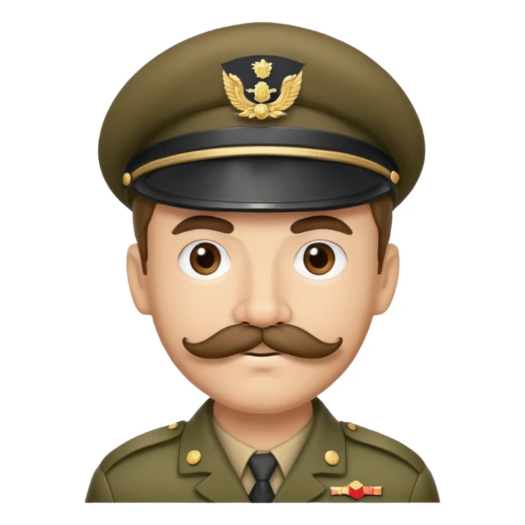Military soldier with a curled mustache and beret sticker