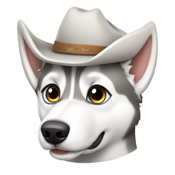 Gray Siberian Husky with blue eyes wearing a cowboy hat sticker