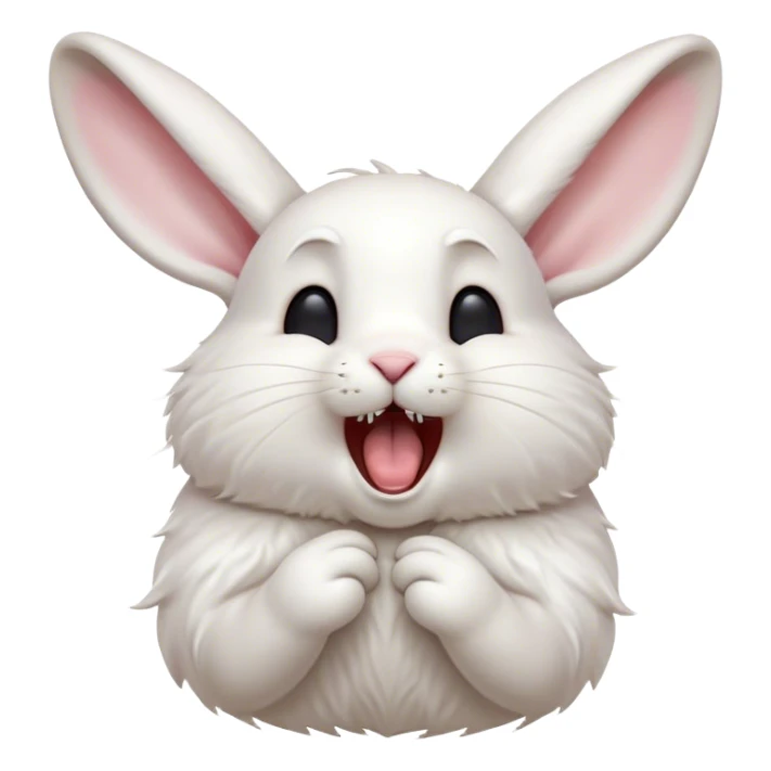 Cinematic Cute Yawning White Rabbit Portrait Emoji, Head tilted slightly with a dramatic, wide-open yawn, showcasing a smooth, silky white fur with floppy ears, round dark eyes barely open in drowsy contentment, Simplified yet irresistibly adorable features, highly detailed, glowing with a soft, cozy glow, high shine, relaxed yet expressive, stylized with a touch of whimsy, bright and endearing, soft glowing outline, capturing the essence of a sleepy yet affectionate bunny, so drowsy it feels like it could stretch out of the screen and curl up for a nap! sticker