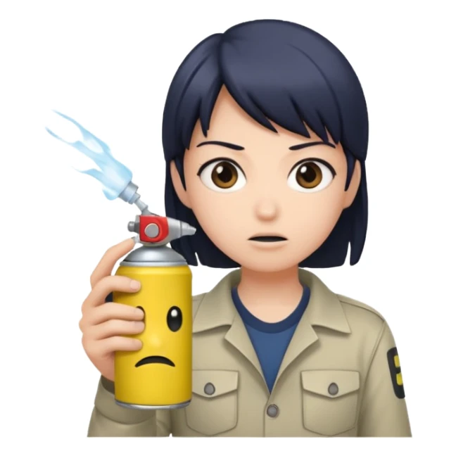 Anime character using a can of raid bug spray looking disgusted sticker