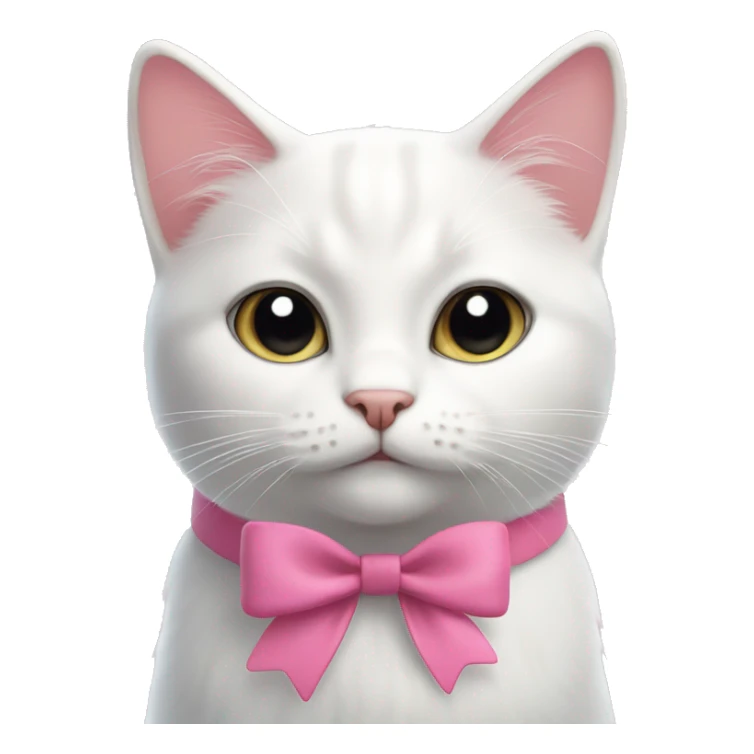 Cute white cat with pink bow and black whiskers  sticker