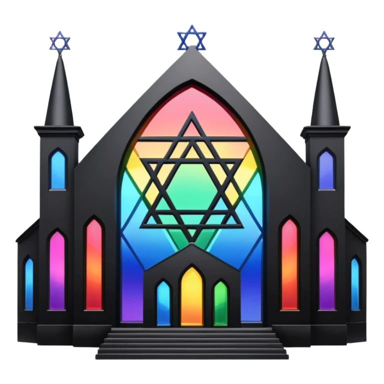 jewish synagogue temple in dark goth aesthetic style with black building and rainbow tint glass windows and star of david sticker