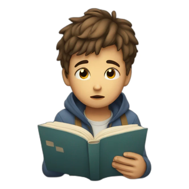 a boy trying to read a book but he is sad sticker