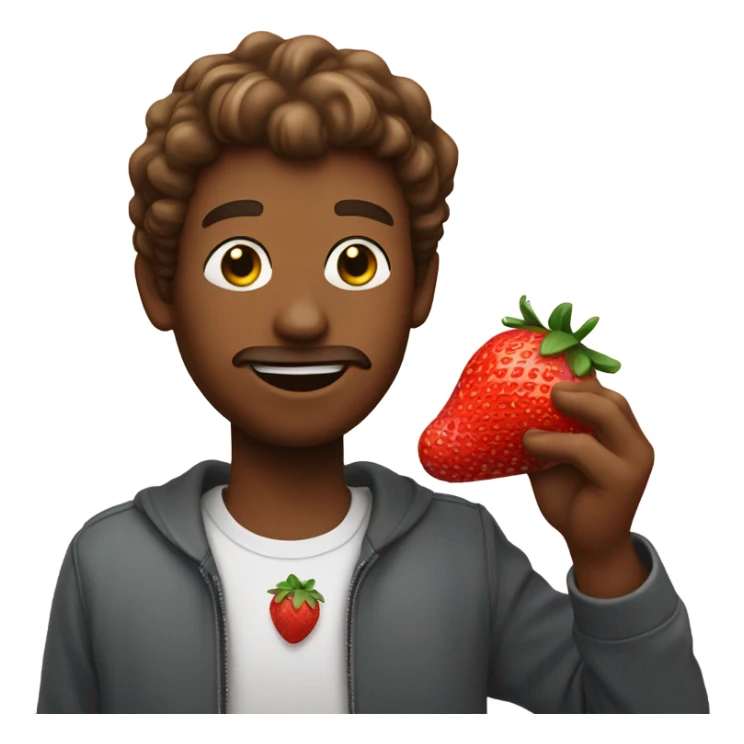 guy eating a strawberry with onion oil sticker