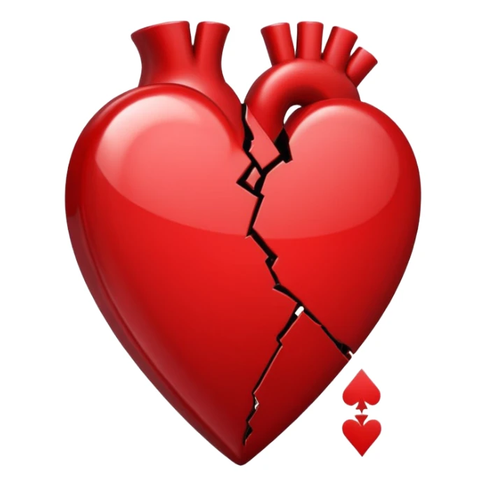 A ace of hearts playing card with a broken heart sticker