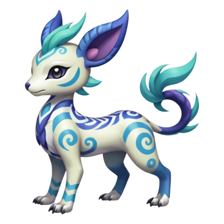 Tropical Tiny Marked Patterned Tribal Colorful Skilled Adept Graceful Asian Painted Garurumon-Meloetta-Absol-Suicune-Cobalion-fusion-hybrid-creature (full body) sticker