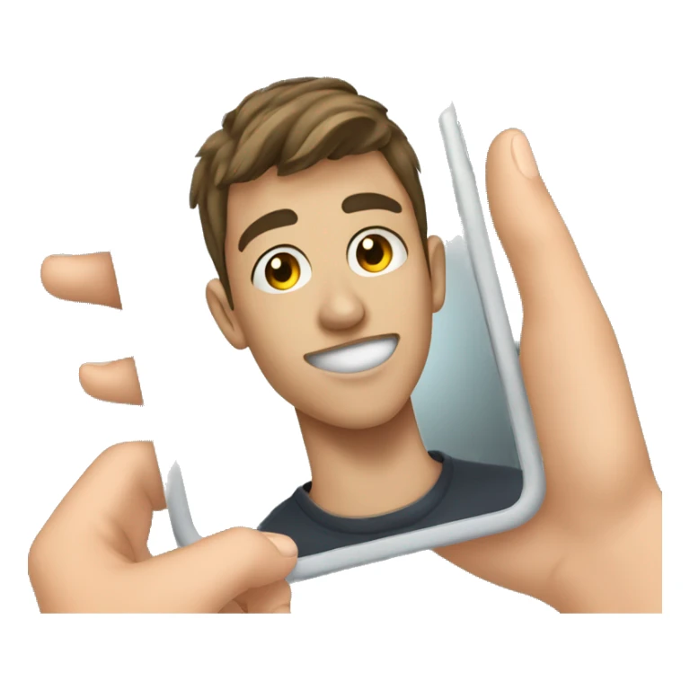 A teenage boy taking a mirror selfie with iphone sticker