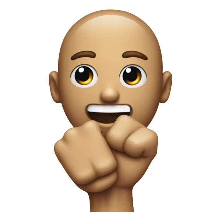 Face with arm in mouth and the arm has two balls that are the same color as the arm at the bottom of the arm and the arm is cutoff at the hand  sticker