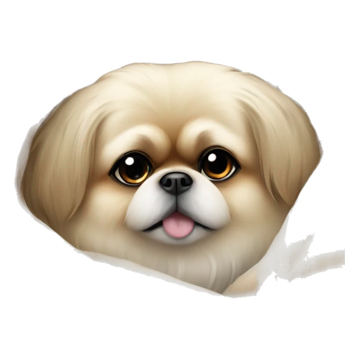 White Pekingese cozy in beige blanket sticker