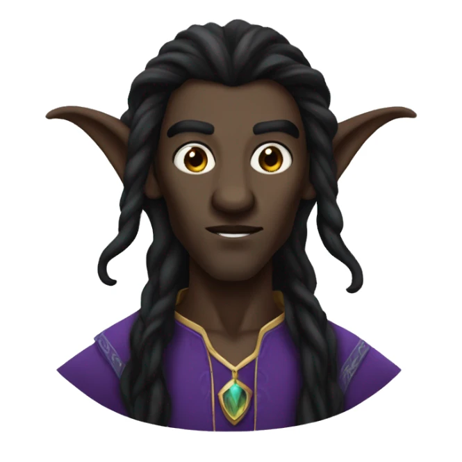  A black male high elf that is a witch fortune teller that has large, pointed ears with long black curly hair past his back sticker