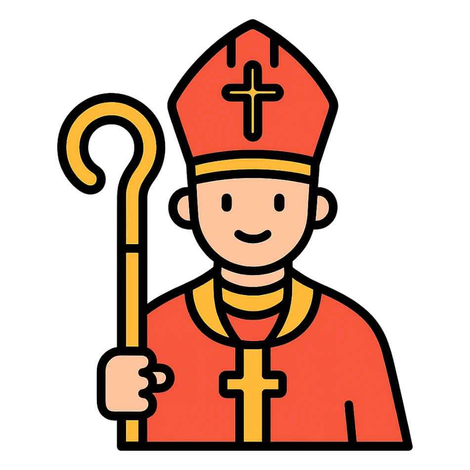 color outline icon of a bishop dressed in red sticker
