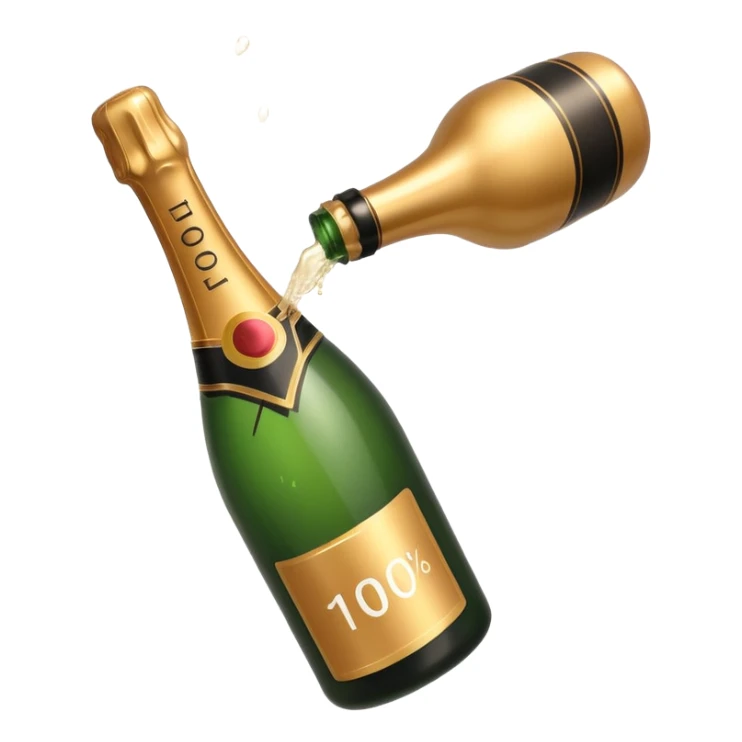Garrafa de champanhe estourando com o texto 100% saindo dela. sticker