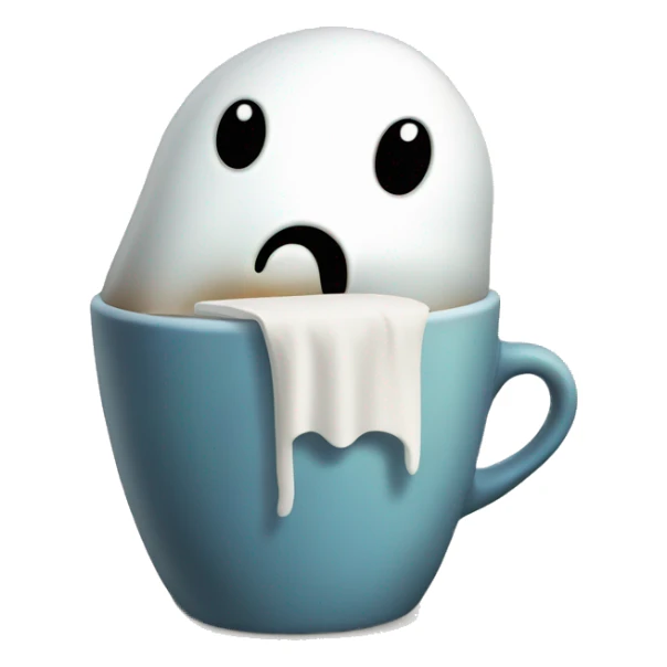 sleepy ghost drinking an empty cup of coffee and sighing sticker