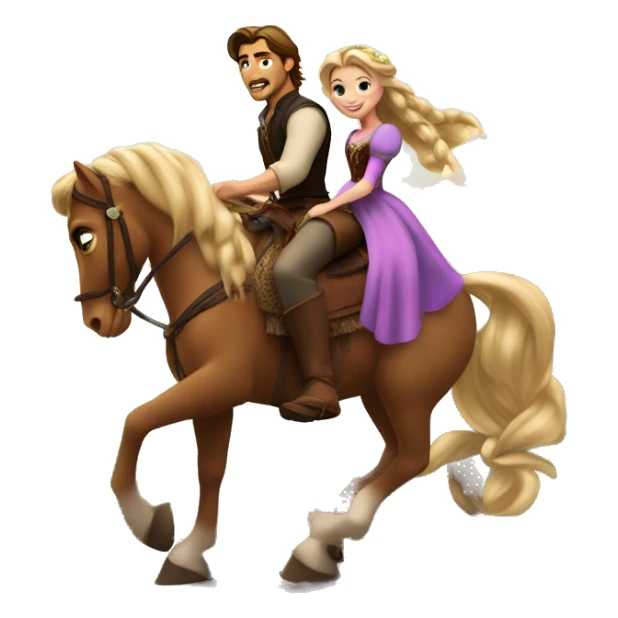 Rapunzel and Flynn Rider, riding on a horse sticker