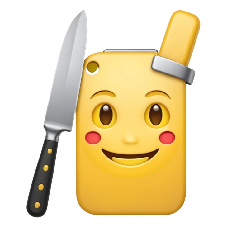 Yellow iPhone emoji holding knife with smile sticker
