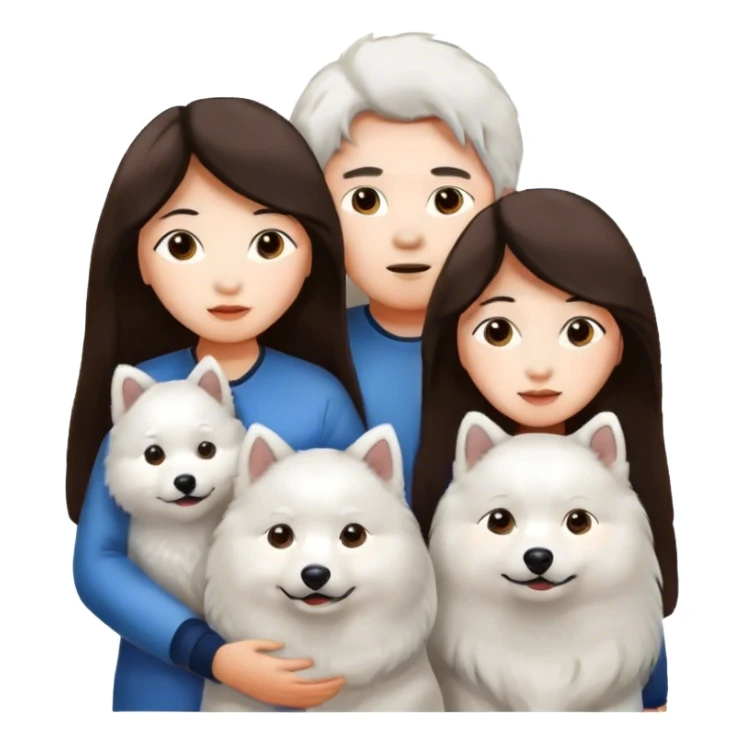 Brunette Asian couple long hair girlfriend with Samoyed sticker