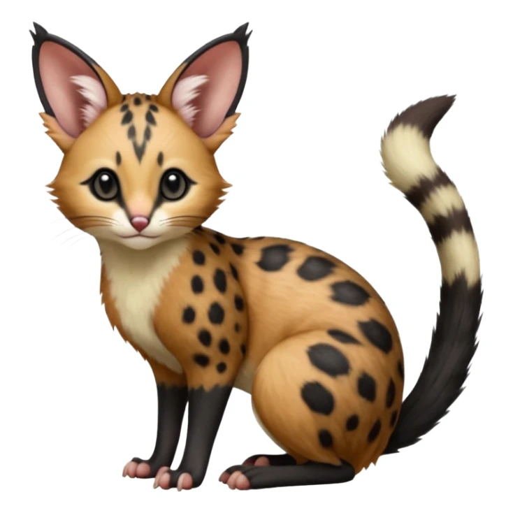 Red, black-pointed, soft natural realistic romantic vintage antique divine beautiful elegant pretty precious cute young youthful  Fakémon-Pokémon-opossum-feline-mouse-serval-caracal-chinchilla-Minccino-Cinccino-Meowstic-rodent-hybrid-creature with a big fluffy bushy tail (full body) sticker