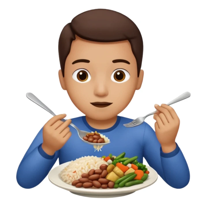 Create a person having lunch. Not a sandwich. Rice, beans, vegetables and chicken. sticker