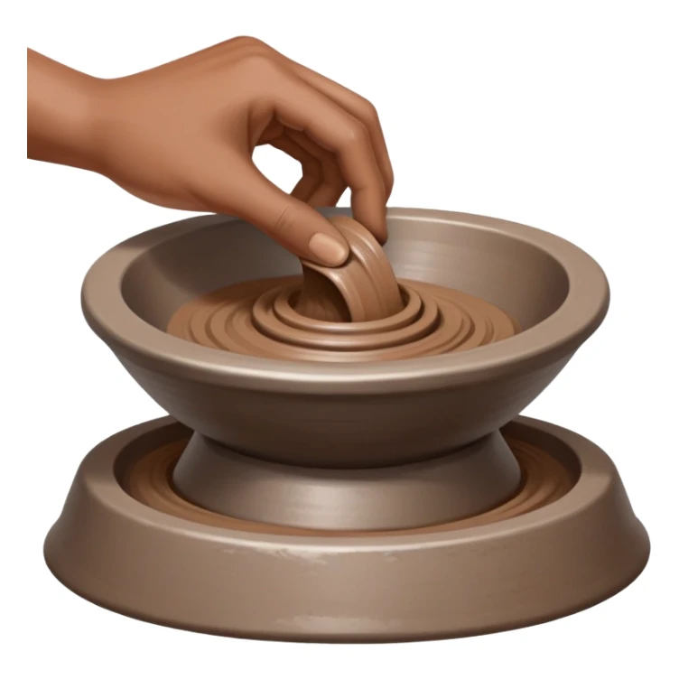 single hand scooping a mound of clay on a silver pottery wheel sticker