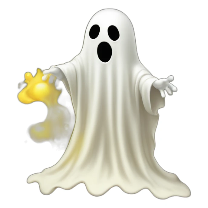 ghost stuck halfway in a wall ejecting a spray of yellowish white milky substance from center of body in all directions sticker
