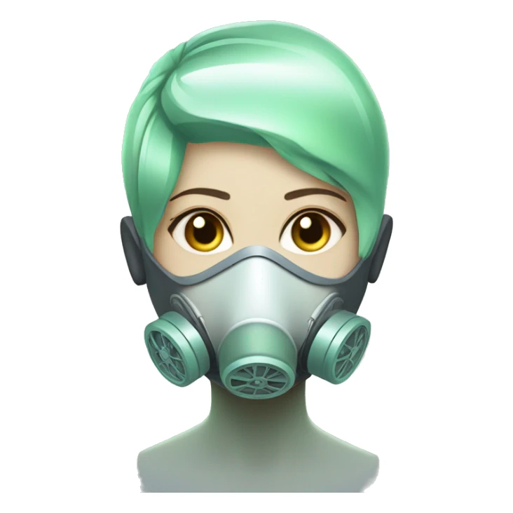 Pastel green short haired female cyborg head with respirator mask sticker