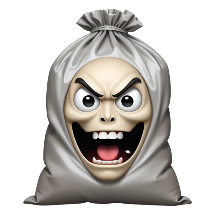 Super idol with a monster head screaming with part of a giant plastic bag around it and it has no eyes and the head is almost entirely covering his face but the part that you can still see of the actual super idols head is whitish gray and the background is pitch black sticker