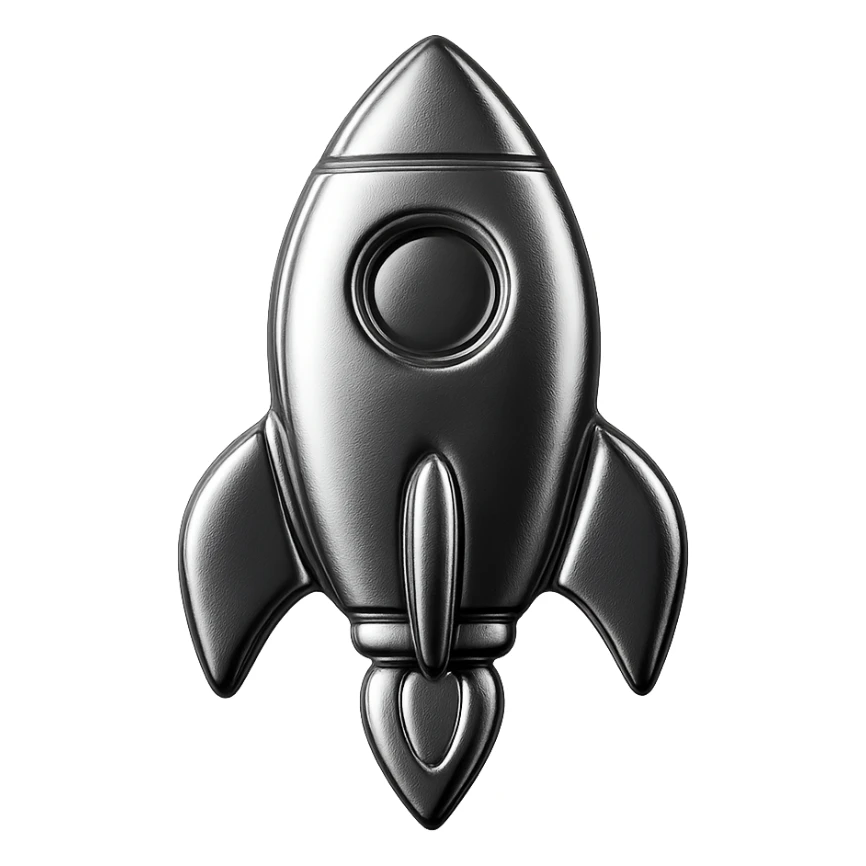 icon of a rocket with reflective metallic chrome finish sticker