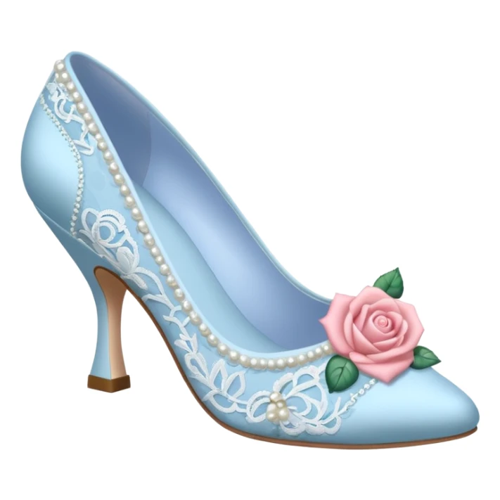 pastel blue kitten heel with lace pearls and rose sticker