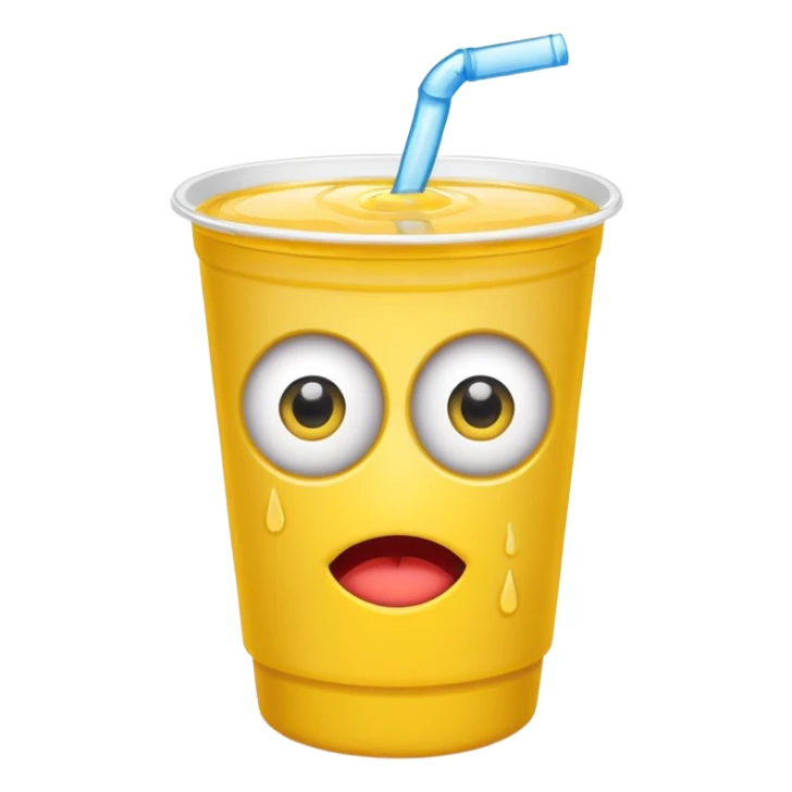 drink in a platic cup, the cup has eyes and mouth sticker