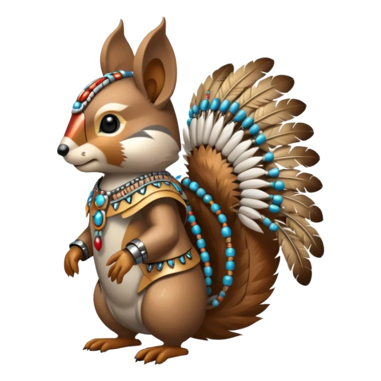 Full Robotic squirrel wearing native American regalia with feathers and beads sticker