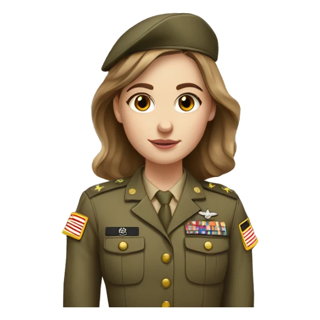 White girl in army uniform with brown hair and hazel eyes sticker