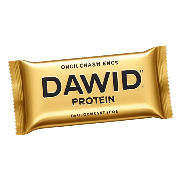 protein bar gold wrapper that says David on it in black font  sticker