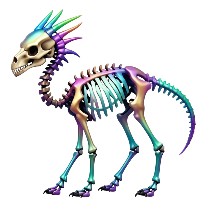 An iridescent gradient epic shiny cool edgy skeletal animal, full body sticker