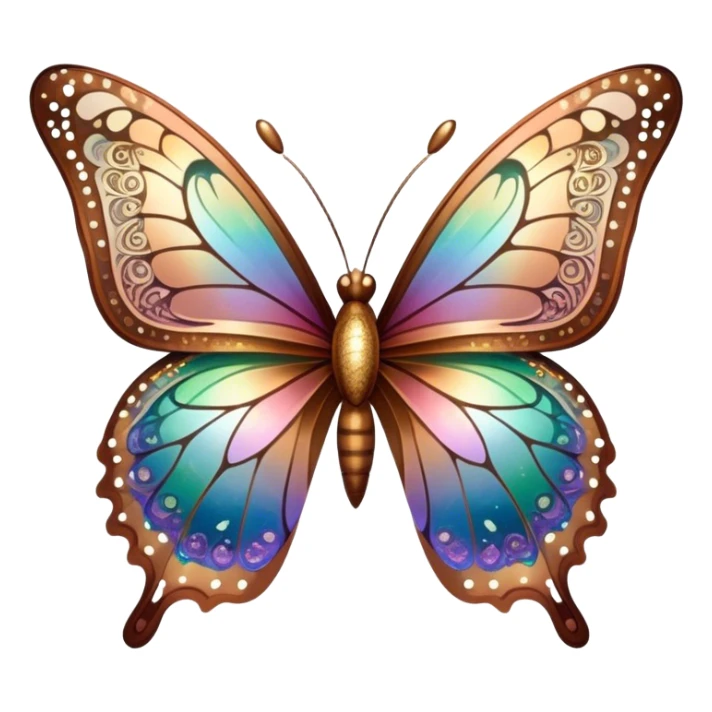 Pastel sparkly brown glittery iridescent rainbow transparent butterfly with detailed intricate patterns sticker
