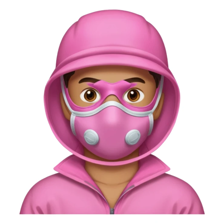 man in pink protection clothes with full-faced pink mask covered whole face sticker