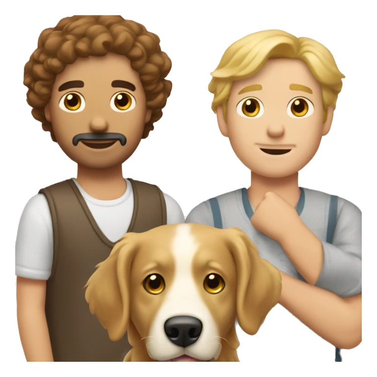 Two white men with brown hair with white golden retriever ￼ sticker