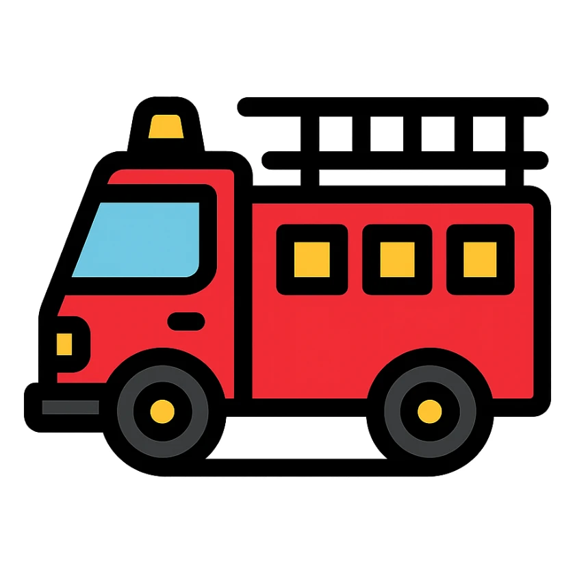red and black fire truck icon with color outline sticker