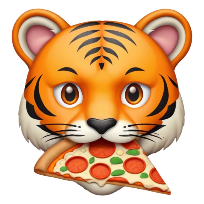 tiger face eating pizza for Twitch emote sticker