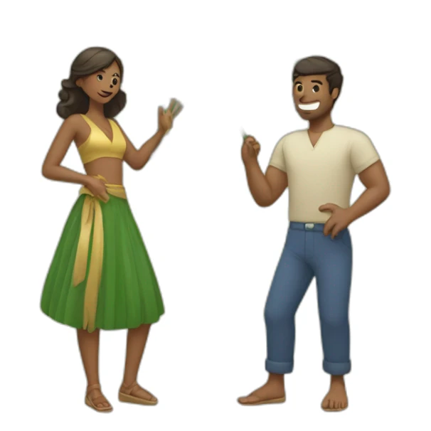 woman fanning a man with palm leaves sticker