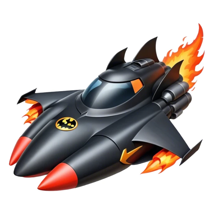 batmobile in rocket ship boom rocket at take-off in fire sticker