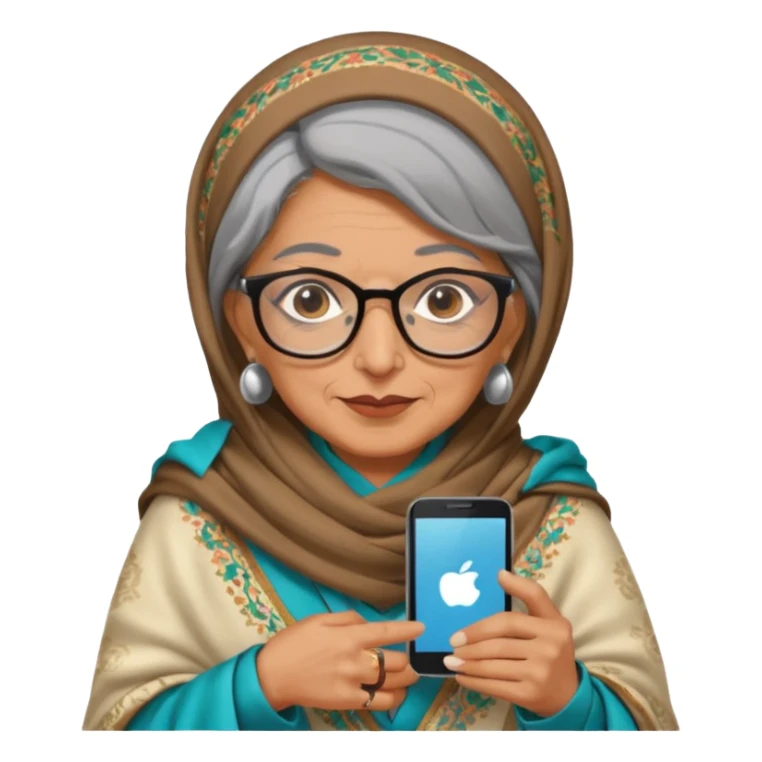 persian old woman Persian shawl with smartphone and glasses, half body sticker